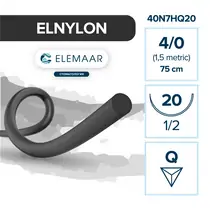 Elemaar ELNYLON 4/0 - шовный материал, 75 см, 1/2, 20 мм, обратно-режущая, 12 шт.