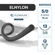 Elemaar ELNYLON 5/0 - шовный материал, 75 см, 3/8, 13 мм, обратно-режущая, 12 шт.