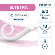 Elemaar ELTETRA 6/0 - шовный материал, 45 см, 3/8, 13 мм, колющая, 12 шт.
